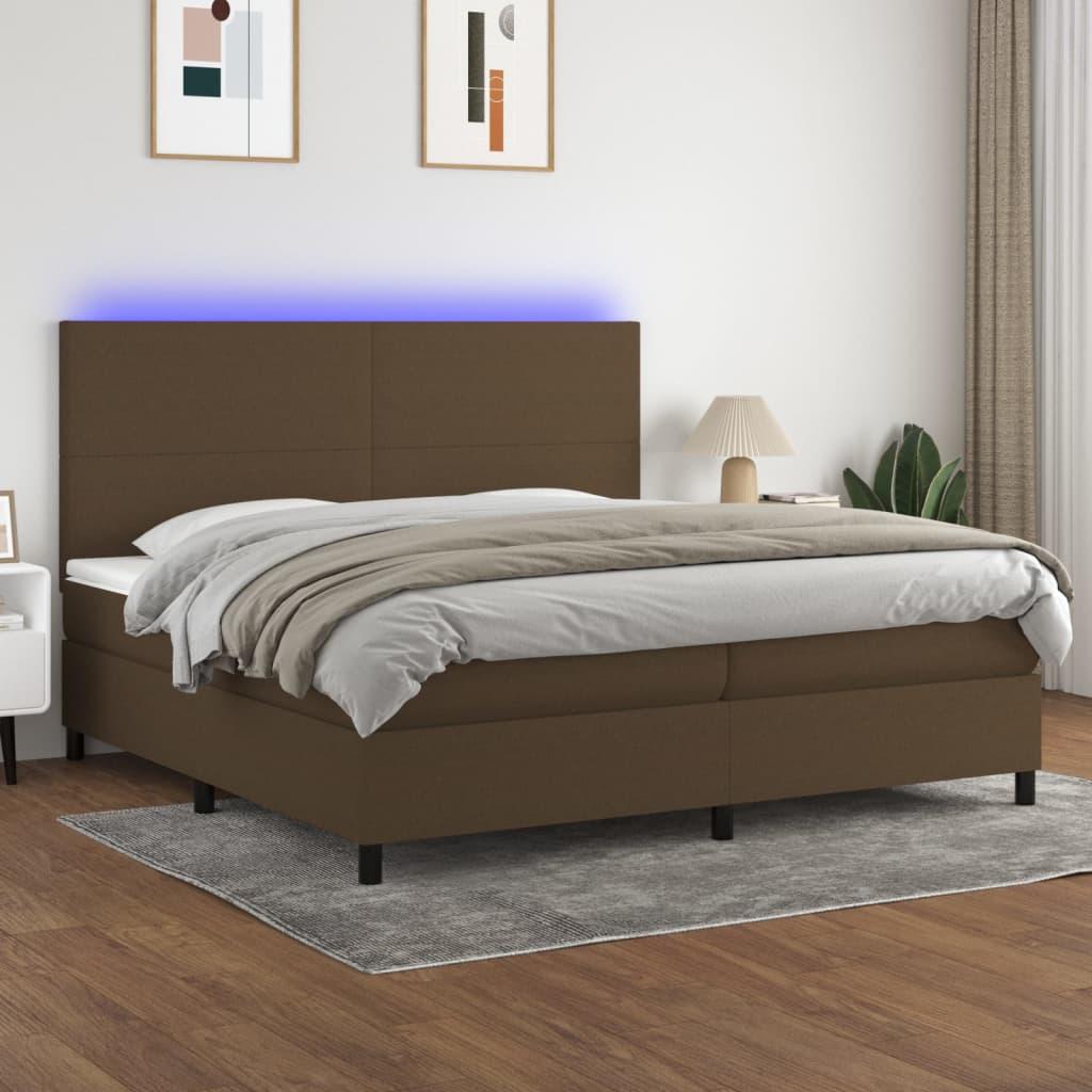 Kontinentalseng med LED-lys 200 x 200 cm - stof, mørkebrun billede