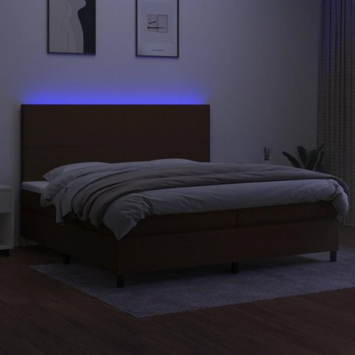 Kontinentalseng med LED-lys 200 x 200 cm - stof, mørkebrun