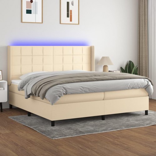 Kontinentalseng med LED-lys 200×200 cm - stof, cremefarvet