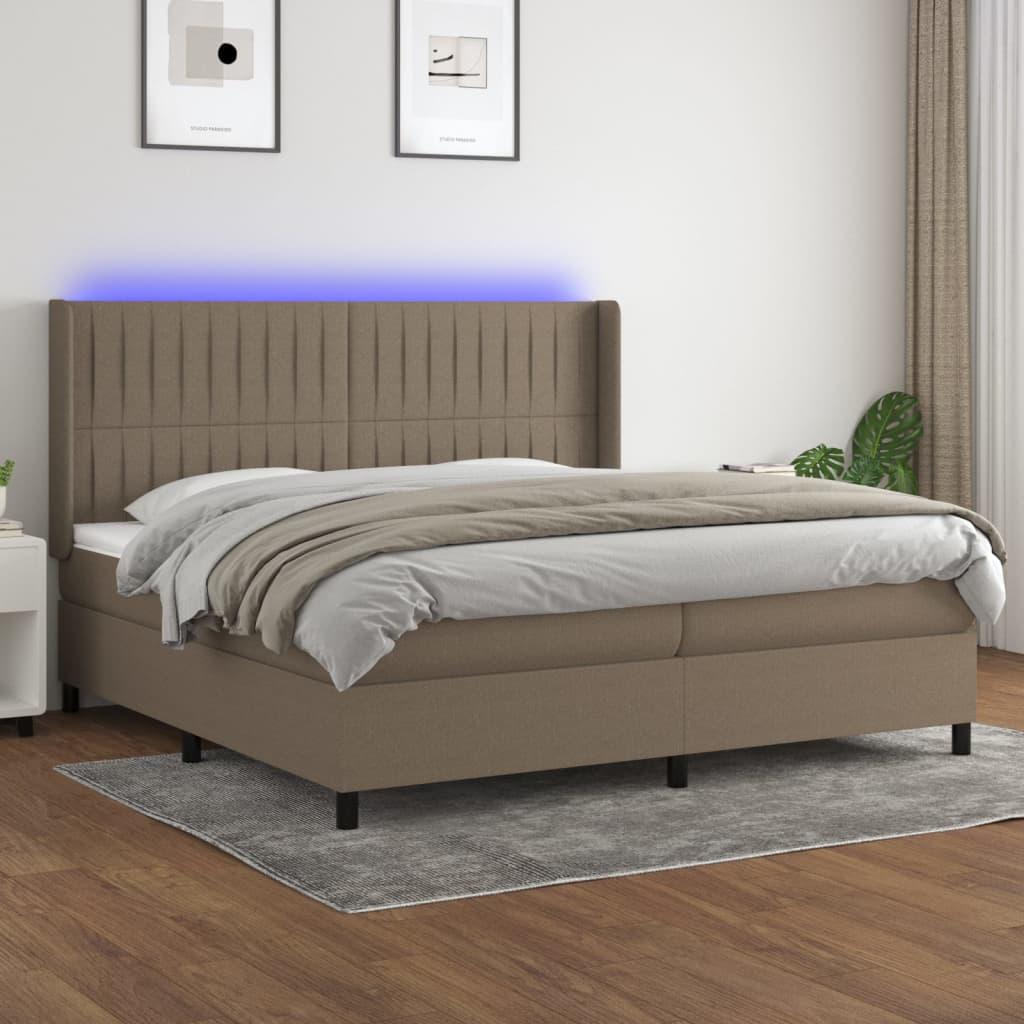 Kontinentalseng med LED-lys 200x200 cm stof gråbrun billede