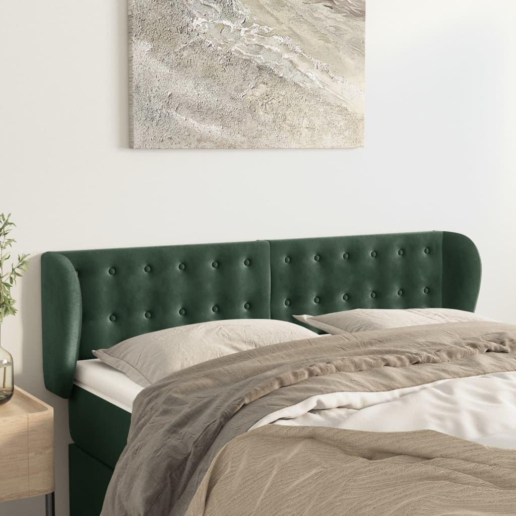 Sengegavl med kanter i fløjl - mørkegrøn 147×23×78/88 cm billede