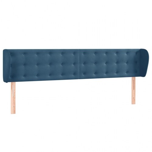 Sengegavl med kanter i fløjl 163 x 23 x 78/88 cm - mørkeblå