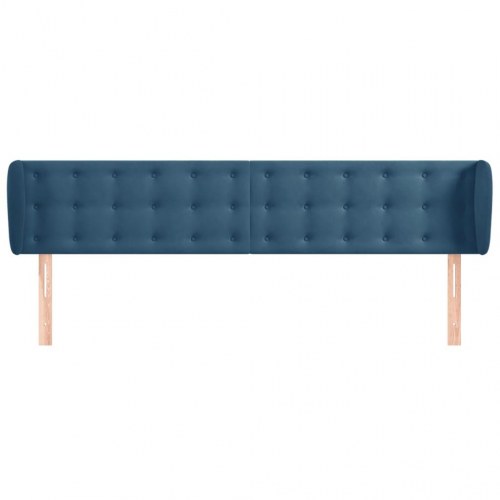 Sengegavl med kanter i fløjl 163 x 23 x 78/88 cm - mørkeblå