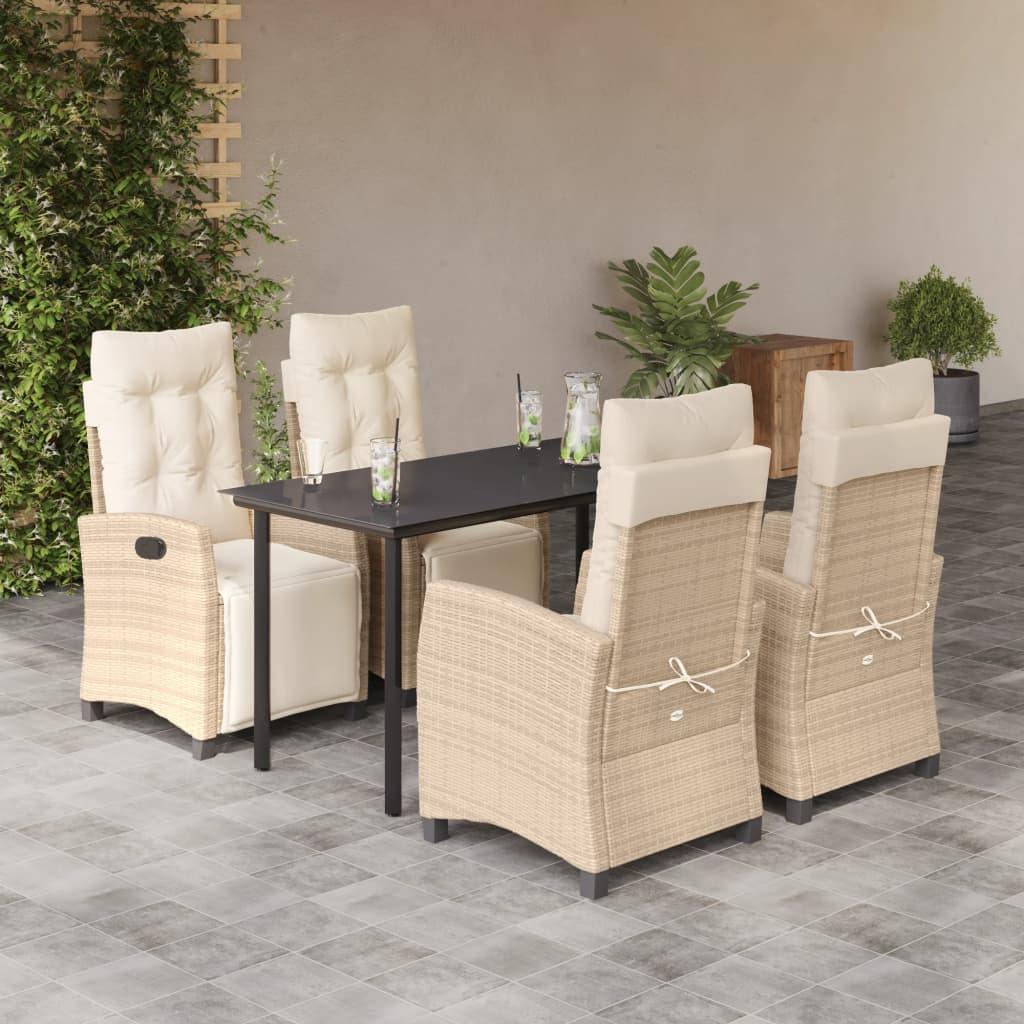 Spisebordssæt til haven 5 dele med hynder polyrattan beige