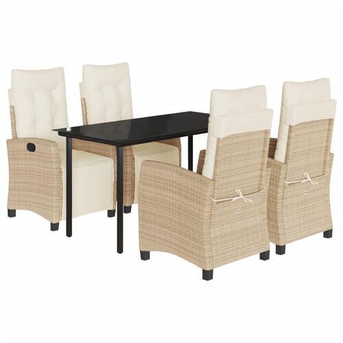 Spisebordssæt til haven 5 dele med hynder polyrattan beige