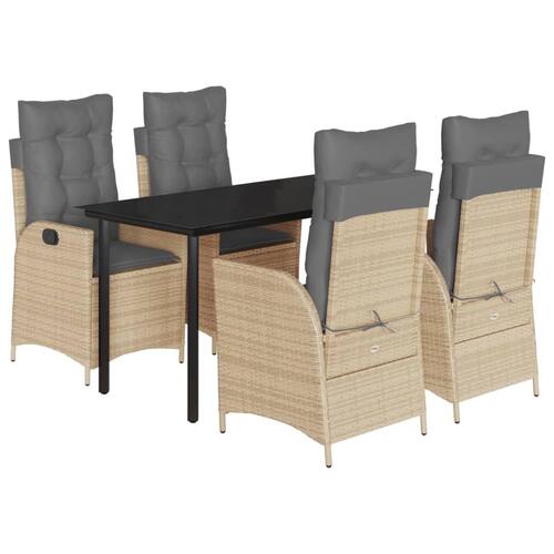 Spisebordssæt til haven 5 dele med hynder polyrattan beige