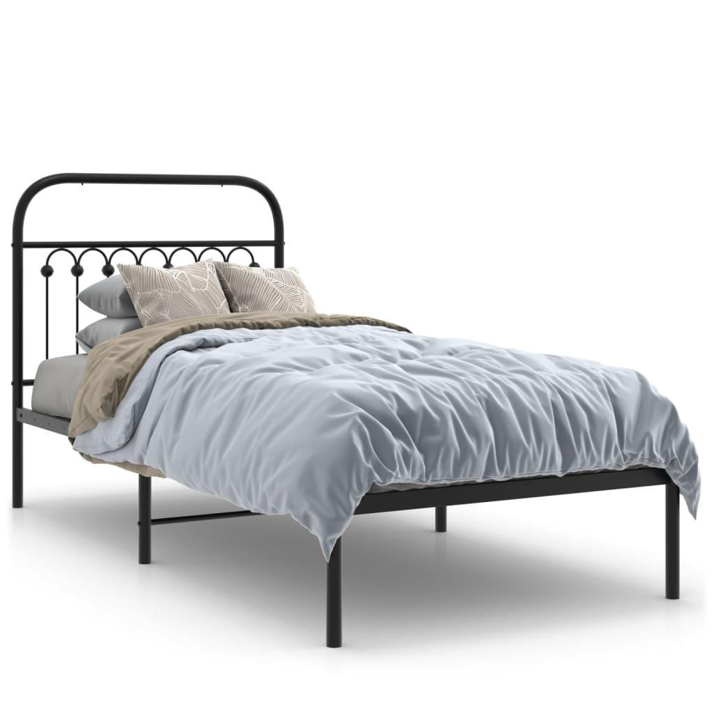 Sengeramme med sengegavl 90x200 cm - metal, sort billede