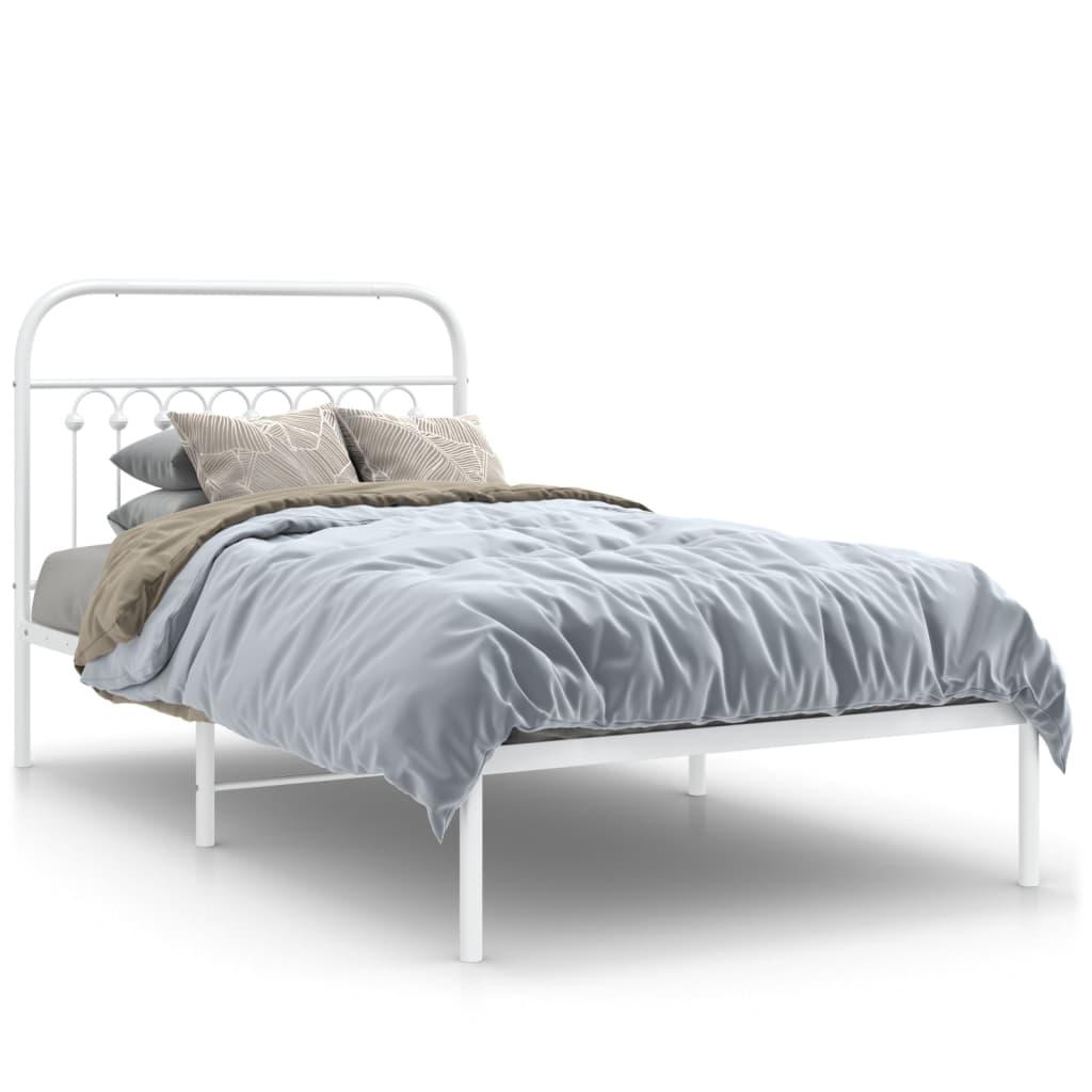 Sengeramme med sengegavl 100x190 cm metal hvid billede