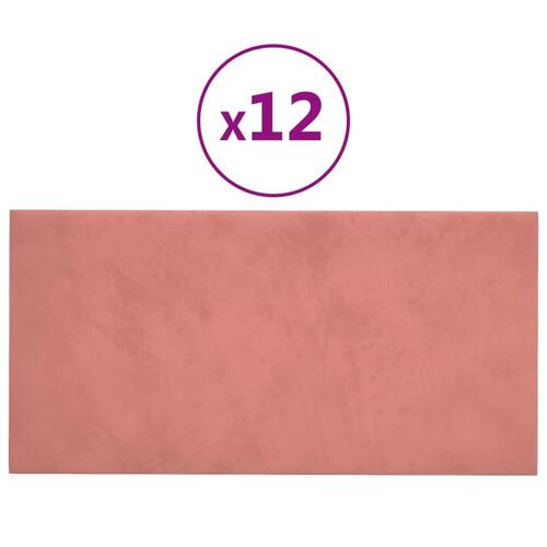 Vægpaneler 12 stk. 60x30 cm 2,16 m² fløjl lyserød