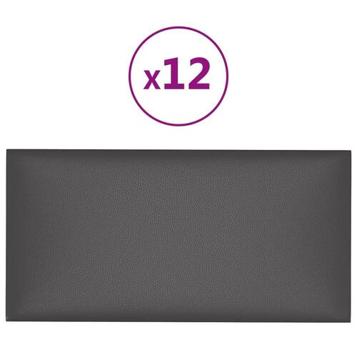 Vægpaneler 12 stk. 60x30 cm 2,16 m² kunstlæder grå