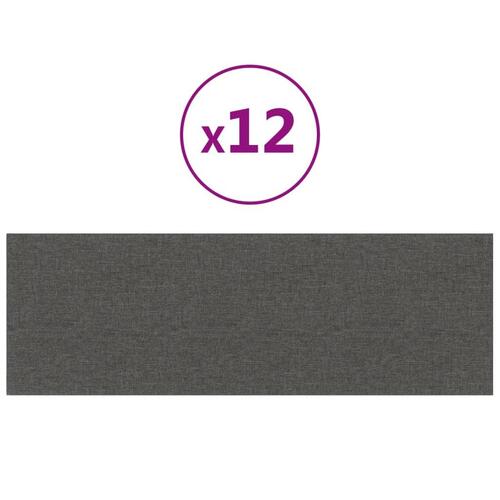 Vægpaneler 12 stk. 90x30 cm 3,24 m² stof mørkegrå