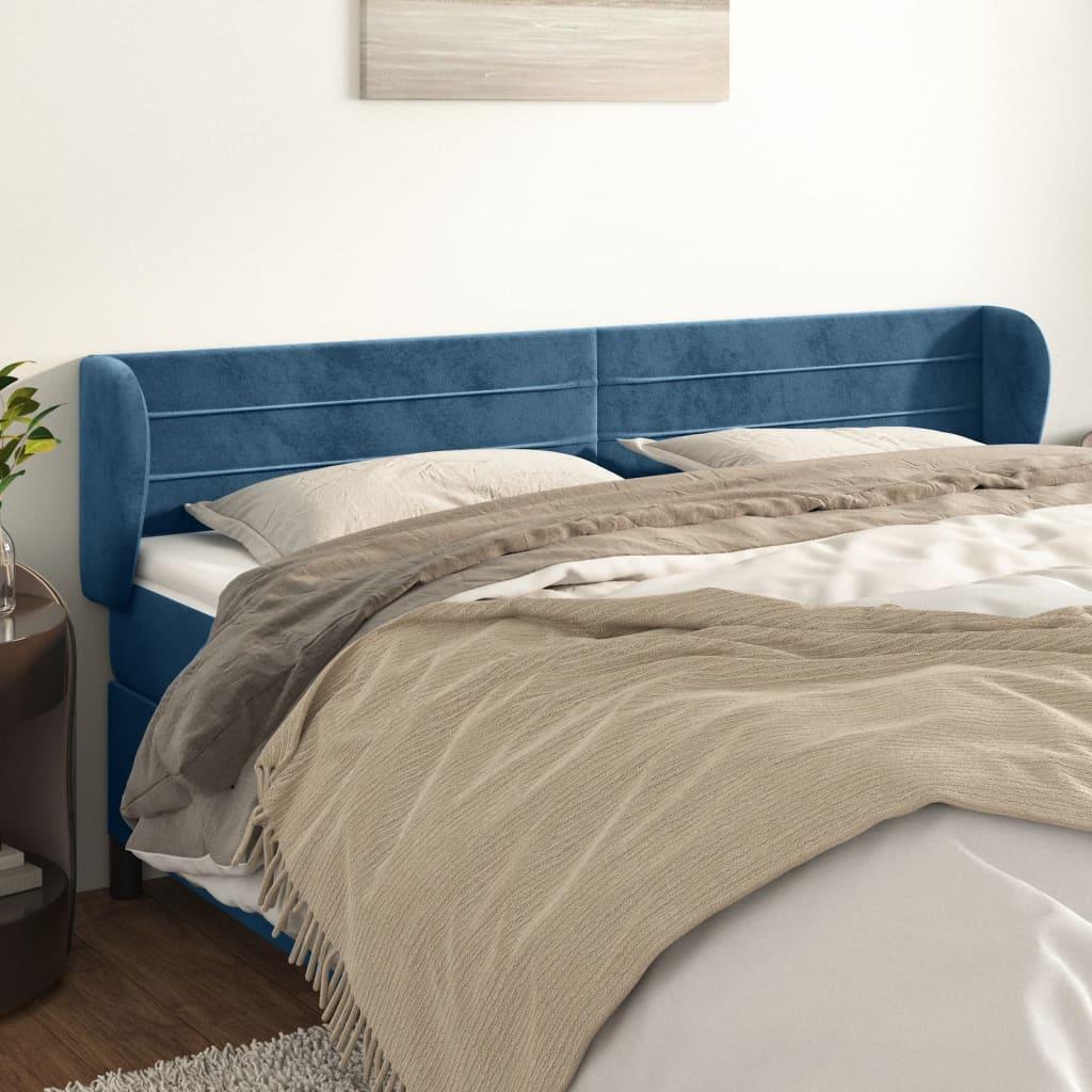 Sengegavl med kanter i fløjl - 203×23×78/88 cm, mørkeblå