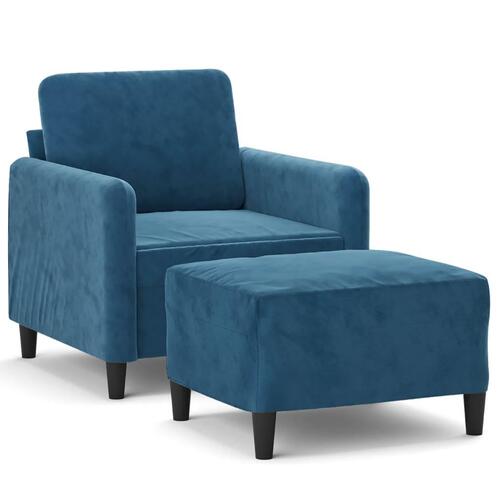 Lænestol med fodskammel 60 cm velour blå