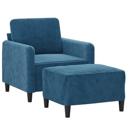 Lænestol med fodskammel 60 cm velour blå