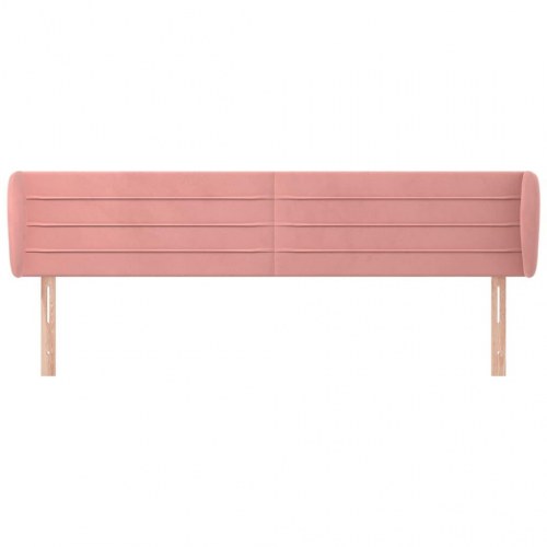 Sengegavl med kanter 183 x 23 x 78/88 cm i fløjl - lyserød