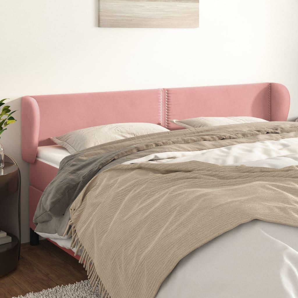 Sengegavl med kanter 163x23x78/88 cm fløjl lyserød billede