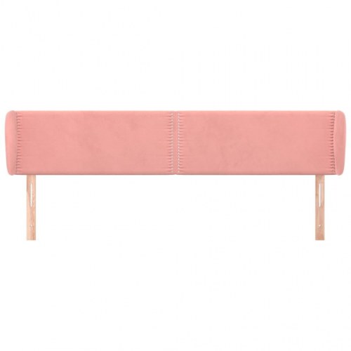 Sengegavl med kanter 203 x 23 x 78/88 cm i fløjl - lyserød