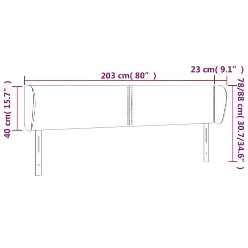 Sengegavl med kanter 203 x 23 x 78/88 cm i fløjl - lyserød