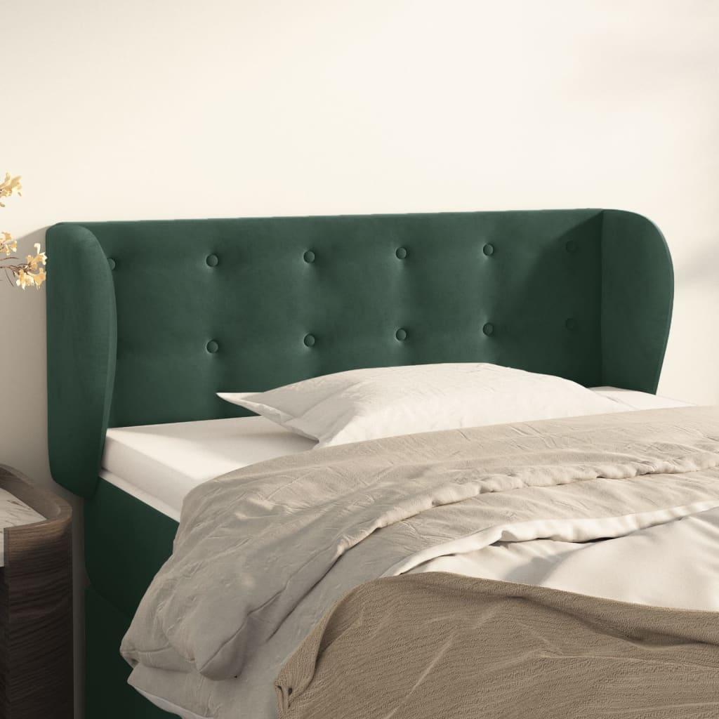 Sengegavl med kanter 83x23x78/88 cm fløjl mørkegrøn billede