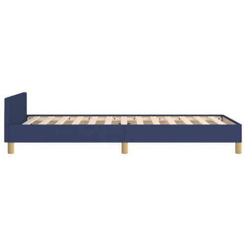 Sengeramme 90x200 cm i blå stof med justerbar sengegavl