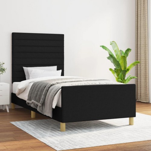 Sengeramme med sengegavl - sort stof 100 x 200 cm