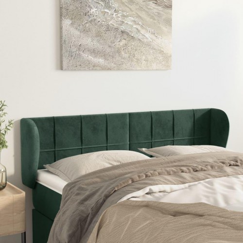 Sengegavl med kanter 147 x 23 x 78/88 cm fløjl - mørkegrøn