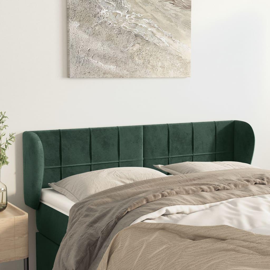 Sengegavl med kanter i fløjl - 147×23×78/88 cm, mørkegrøn billede