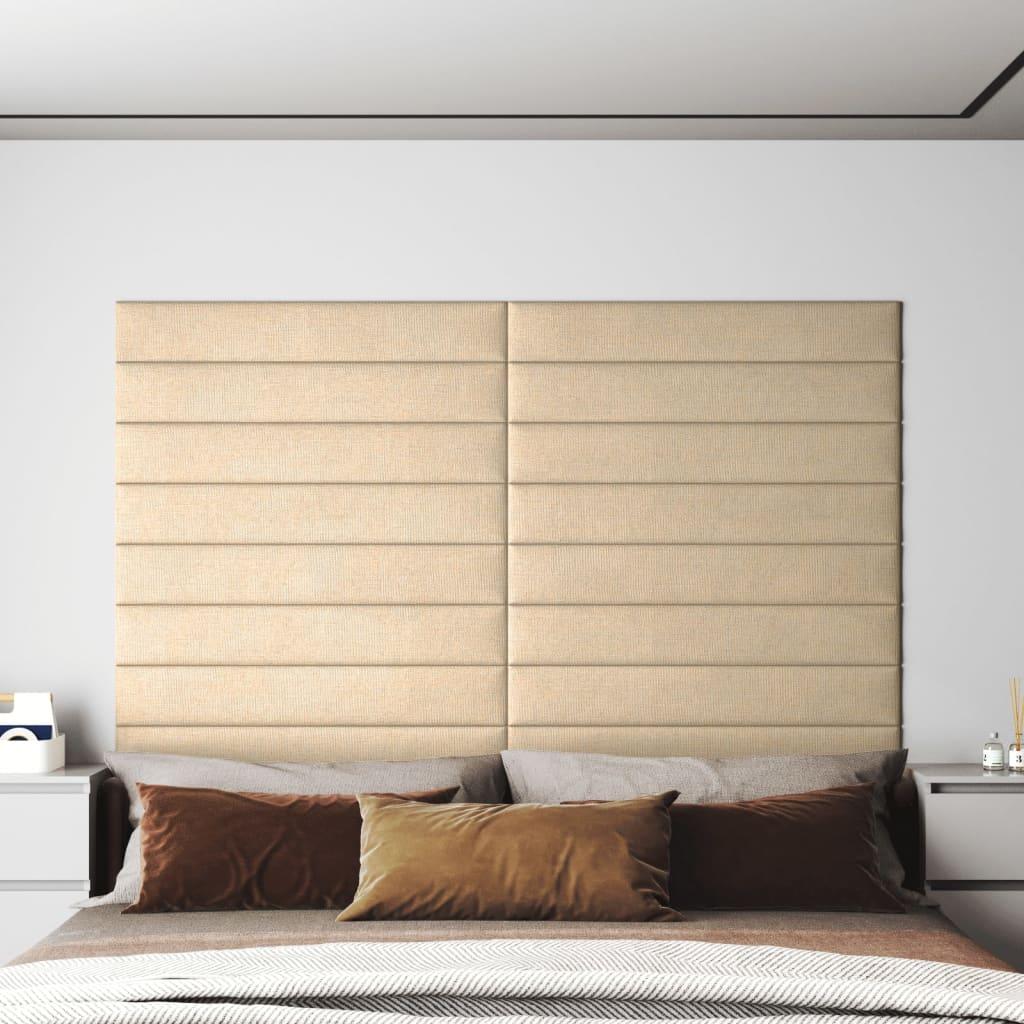 Vægpaneler 12 stk. 90x15 cm 1,62 m² stof cremefarvet