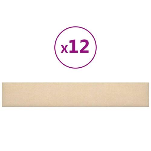 Vægpaneler 12 stk. 90x15 cm 1,62 m² stof cremefarvet