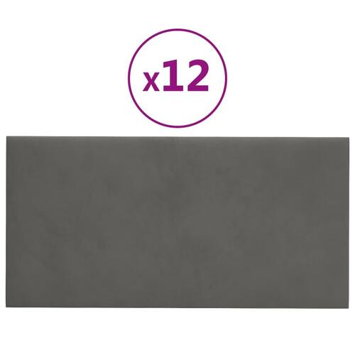 Vægpaneler 12 stk. 30x15 cm 0,54 m² fløjl mørkegrå