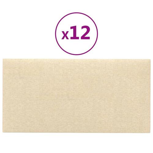 Vægpaneler 12 stk. 60x30 cm 2,16 m² stof cremefarvet