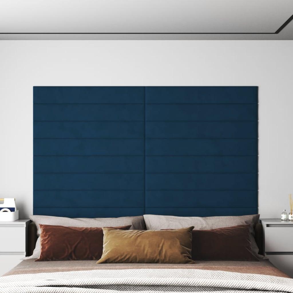 Vægpaneler 12 stk. 90x15 cm 1,62 m² fløjl blå