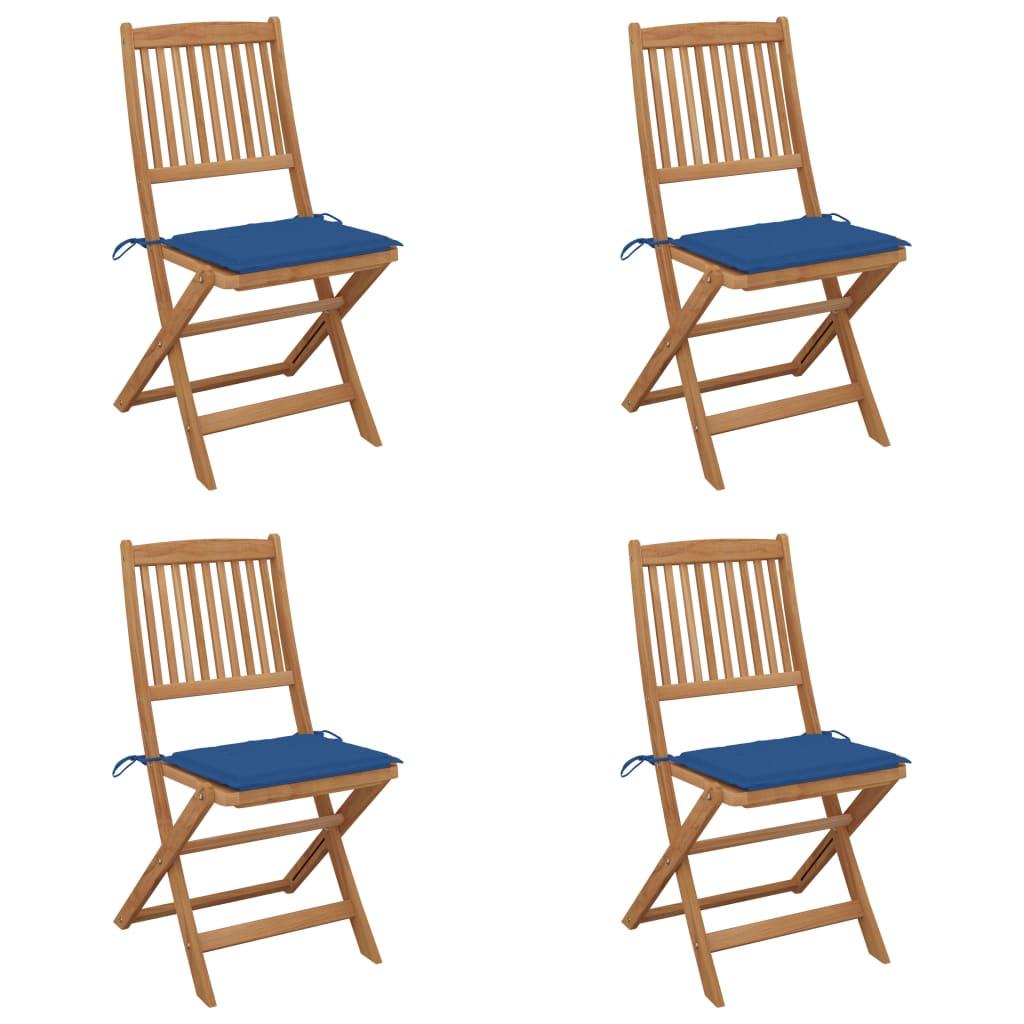 Foldbare havestole 4 stk. med hynder massivt akacietræ