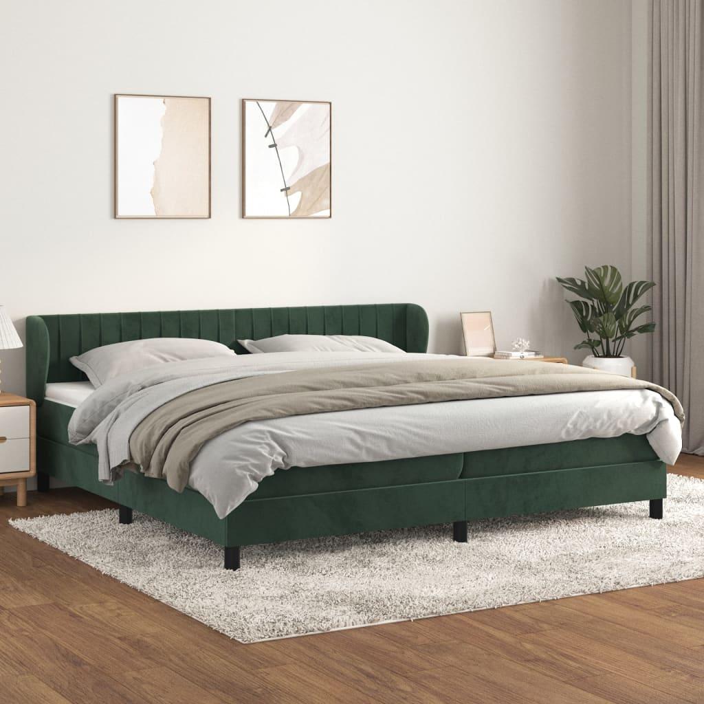 Kontinentalseng med madras 200x200 cm fløjl mørkegrøn