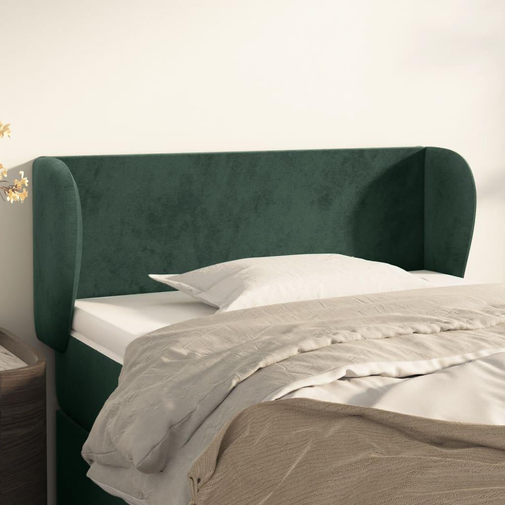 Sengegavl med kanter 83x23x78/88 cm fløjl mørkegrøn billede