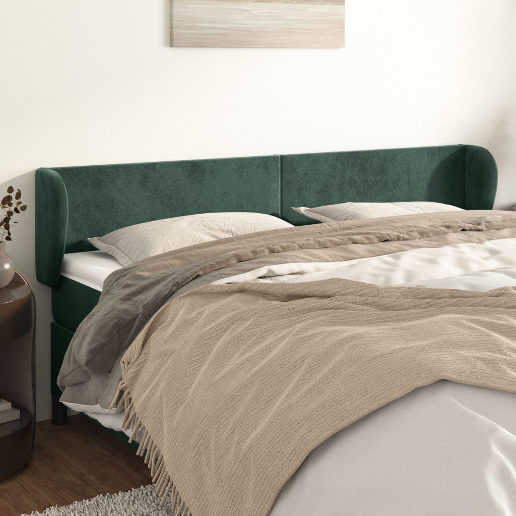 Sengegavl med kanter i fløjl - 203×23×78/88 cm, mørkegrøn