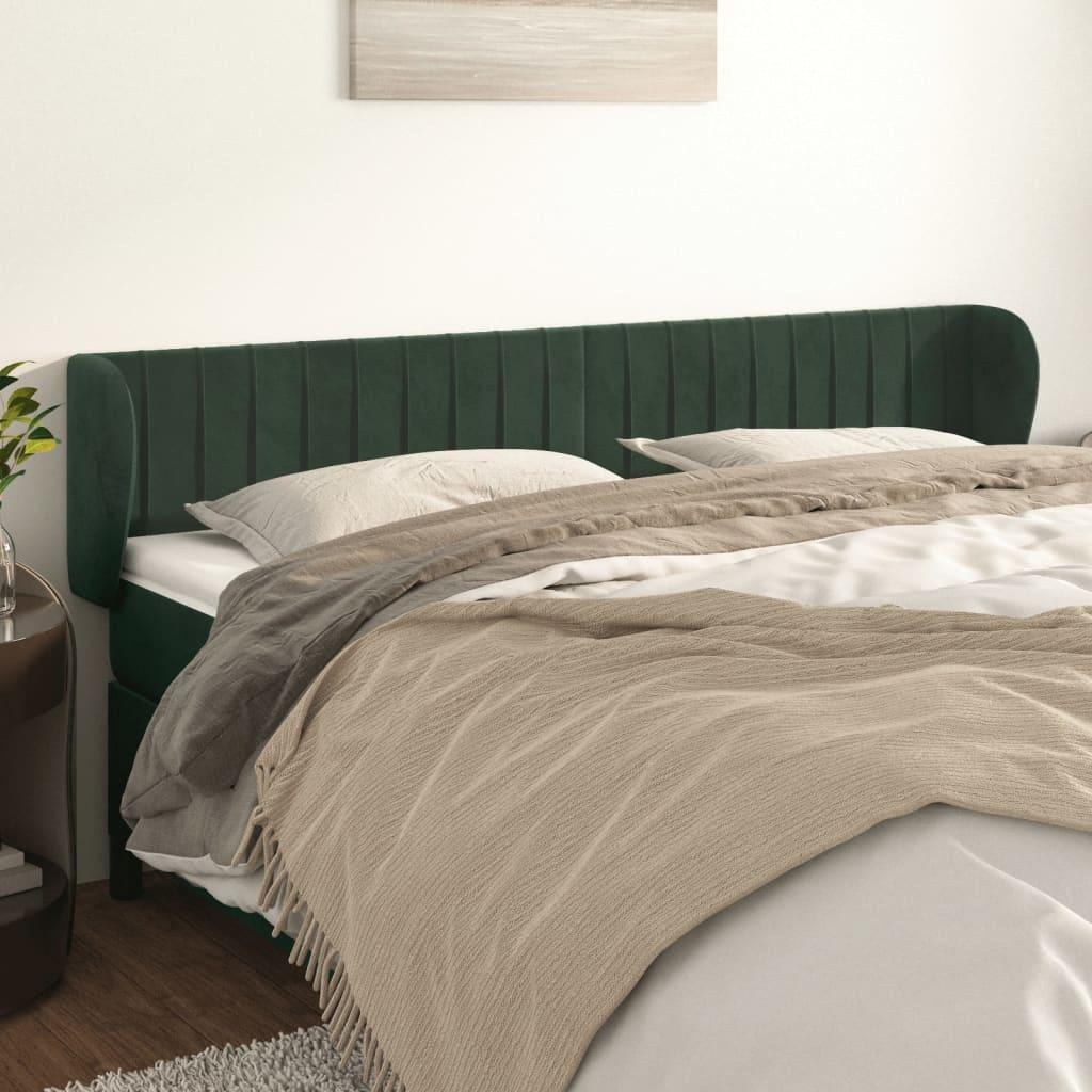 Sengegavl med kanter 183x23x78/88 cm fløjl mørkegrøn billede