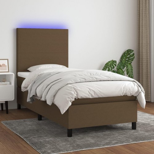 Kontinentalseng med LED-lys 100×200 cm - stof, mørkebrun