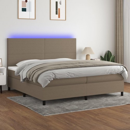 Kontinentalseng med LED-lys 200×200 cm - stof gråbrun