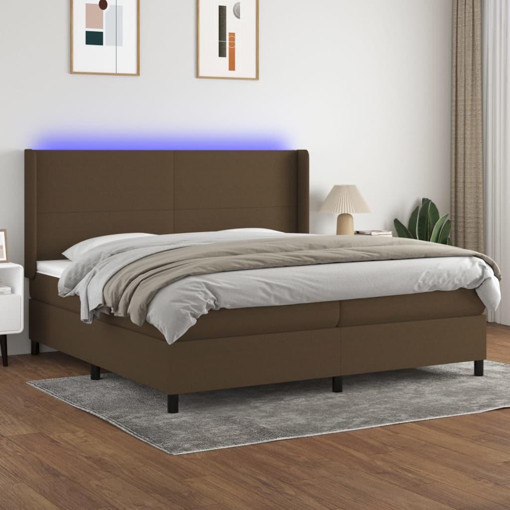 Kontinentalseng med LED-lys 200 × 200 cm - stof, mørkebrun billede