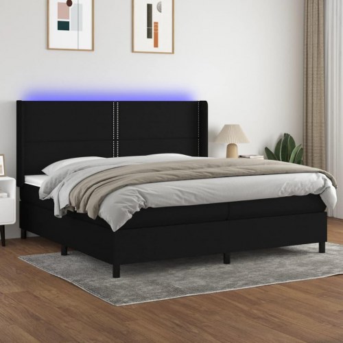 Kontinentalseng med LED-lys - 200×200 cm, stof, sort