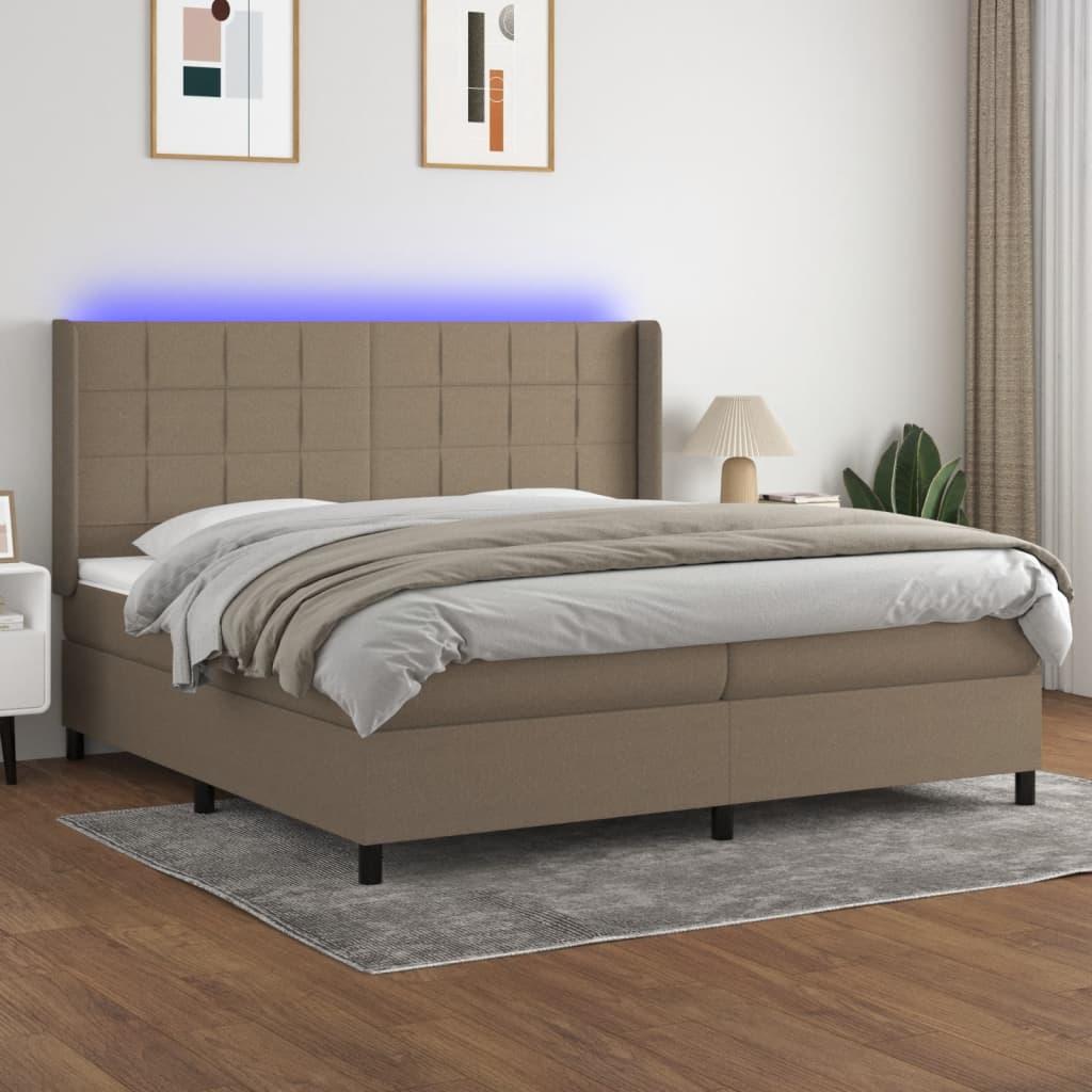 Kontinentalseng med LED-lys 200x200 cm stof gråbrun billede