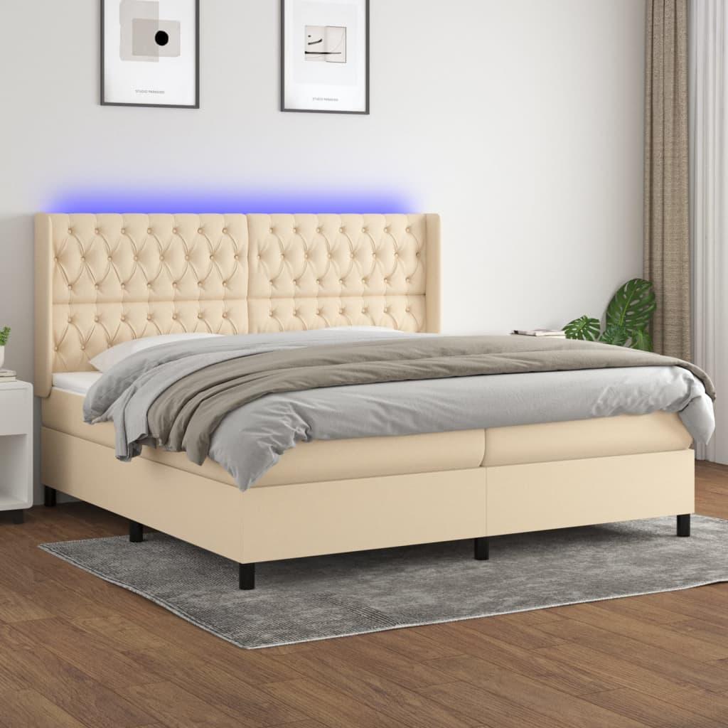 Kontinentalseng med LED-lys 200×200 cm - stof, cremefarvet billede