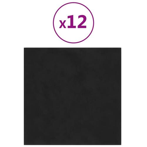 Vægpaneler 12 stk. 30x30 cm 1,08 m² fløjl sort