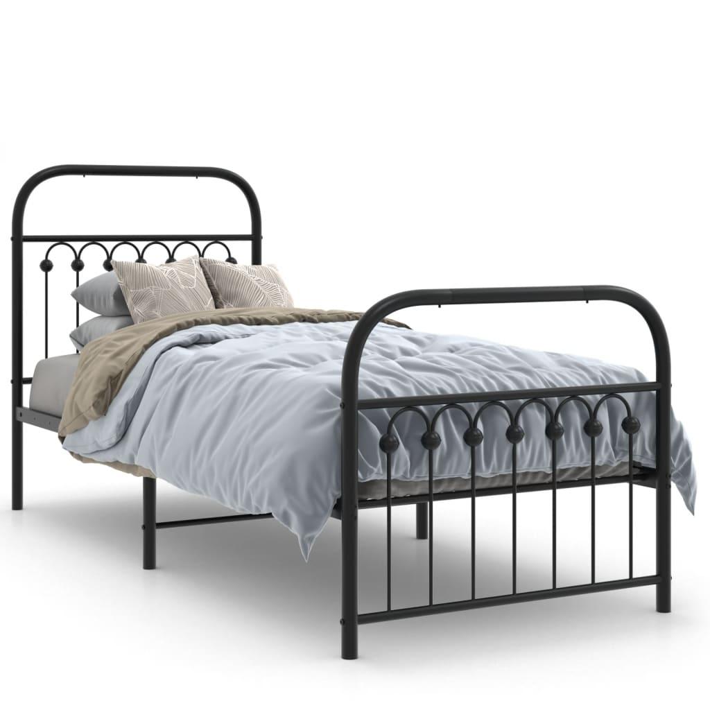 Sengeramme med sengegavl og fodgærde 75x190 cm metal sort billede