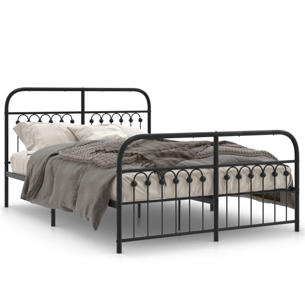 Sengeramme i metal med gavl og fodgærde 137×190 cm - sort billede