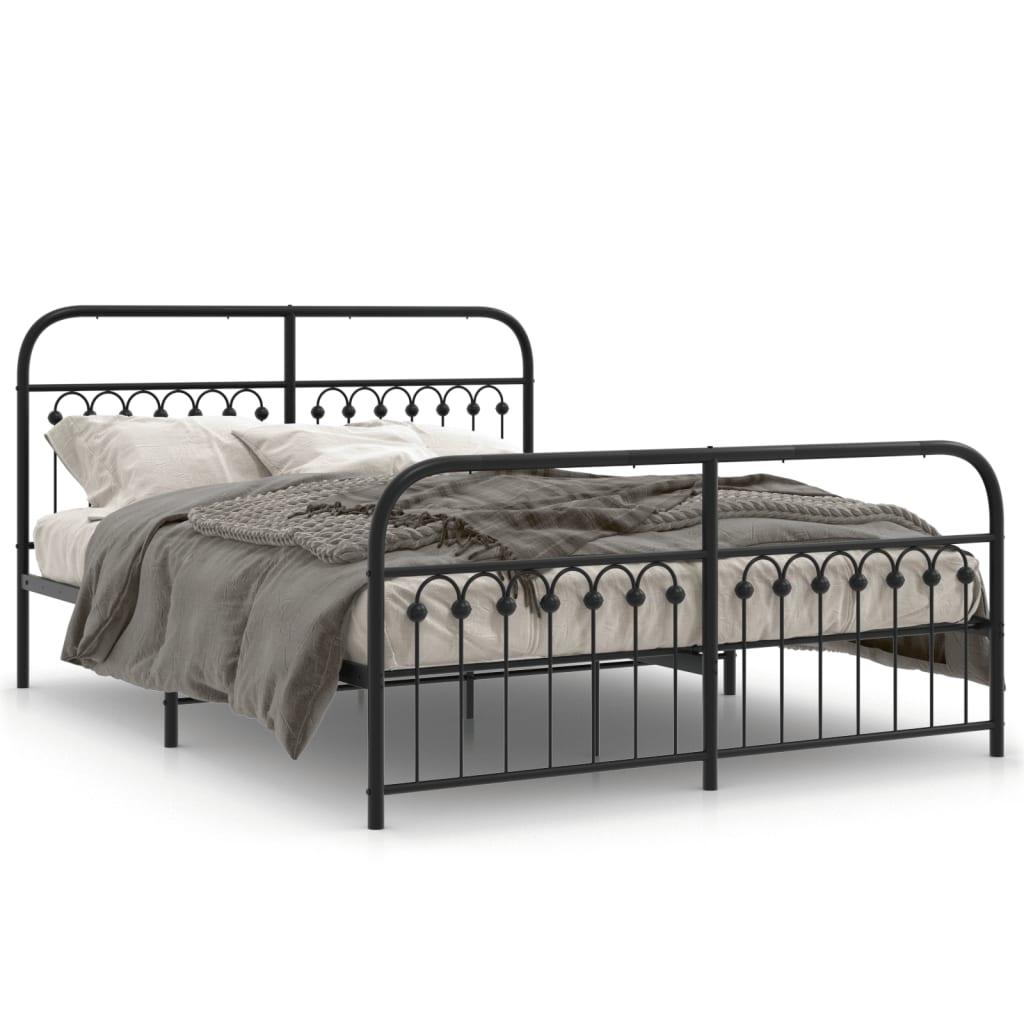 Sengeramme med sengegavl og fodgærde 150×200 cm - metal, sort billede