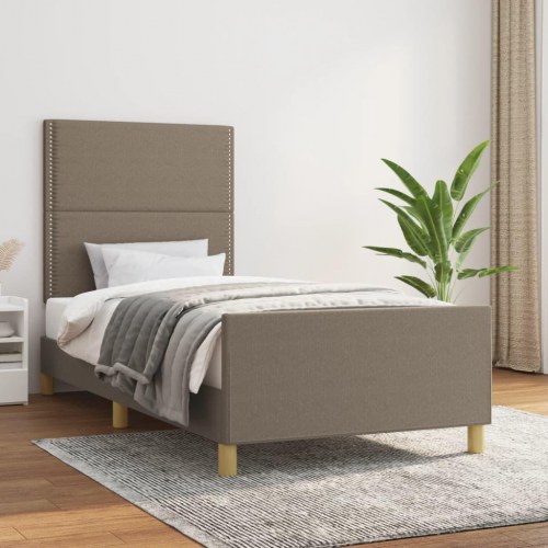 Sengeramme med sengegavl 90x190 cm - stof, gråbrun