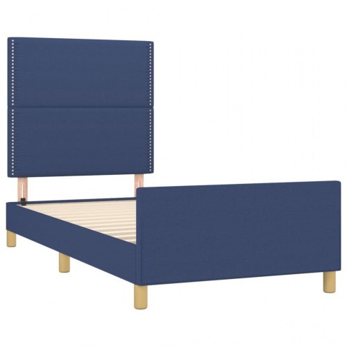Sengeramme med sengegavl 90x190 cm - stof, blå