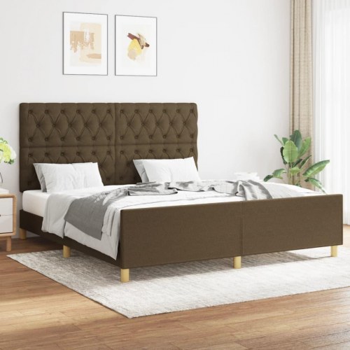 Sengeramme med sengegavl 160x200 cm - stof, mørkebrun